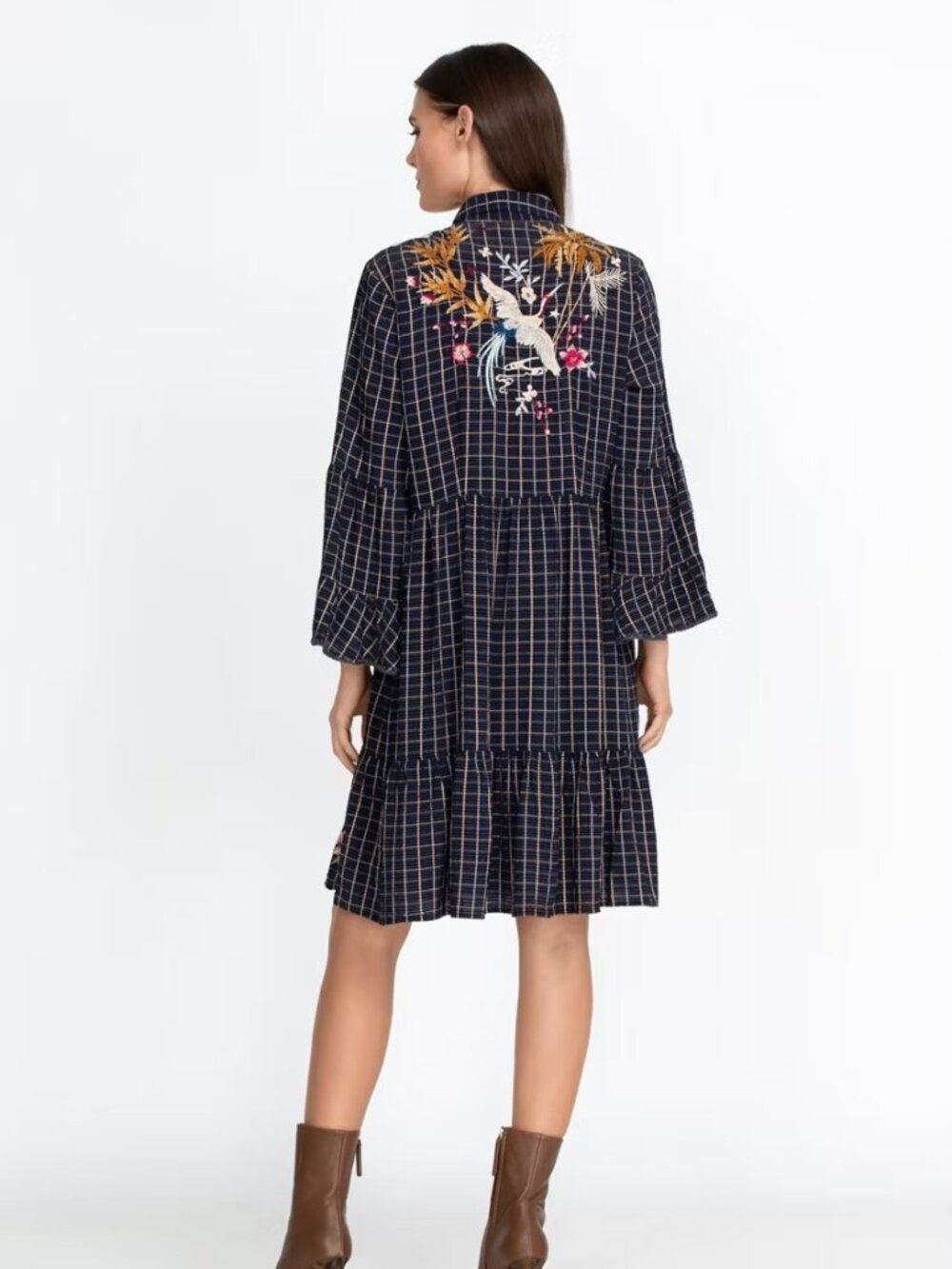 Johnny Was Emiko Easy Tiered Dress, Navy Plaid XL - Picture 3 of 16
